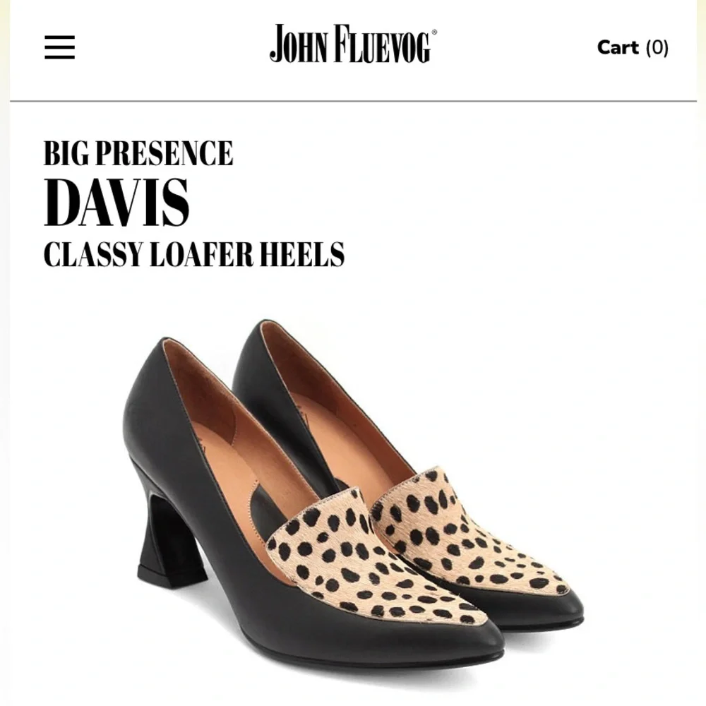 John Fluevog Big Presence Davis Leopard Black Textured Loafer Heel - US Size 7 - Picture 1 of 11